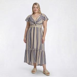 Juniors Plus Angie Striped Flutter Sleeve Twist Front Midi Dress